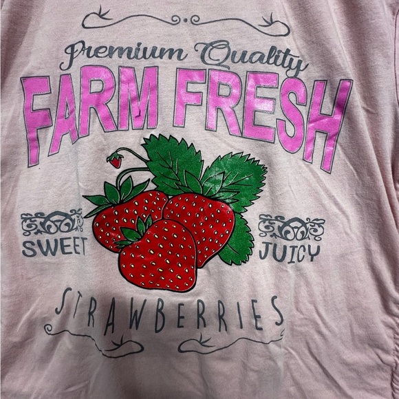On Fire Strawberries Pink Short Sleeve Tee with Farm Fresh Design - Picture 3 of 7